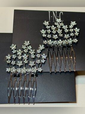 Silver Rhinestone Floral Hair Comb Set Bridal Wedding Crystal Flower Clips